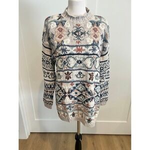 Grannycore Mock Neck‎ Fair Isle Knit Sweater Tunic Women's Size L